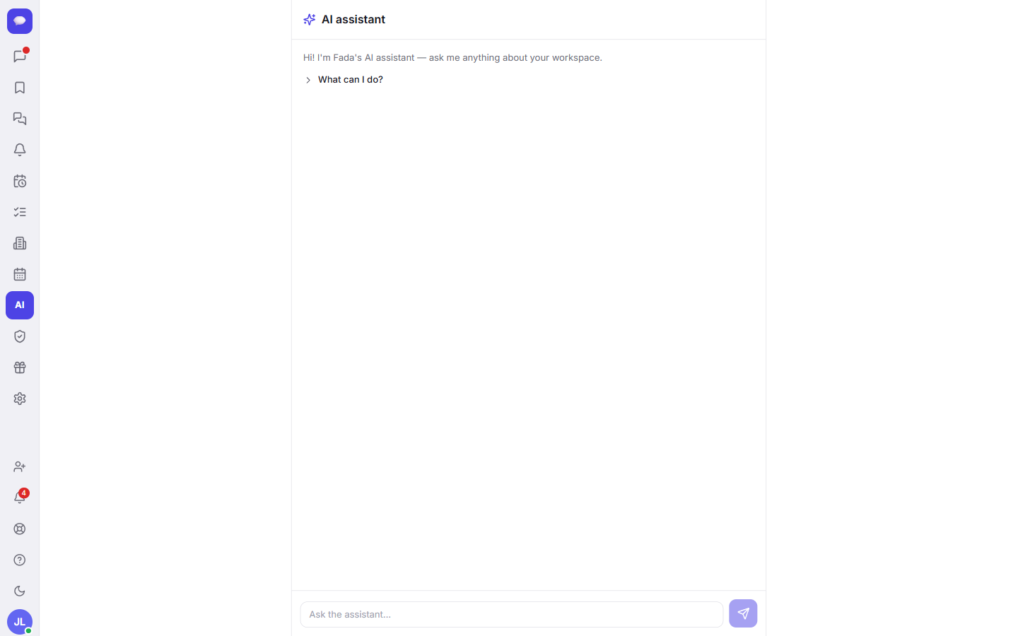 The AI assistant is one click away in the left rail.