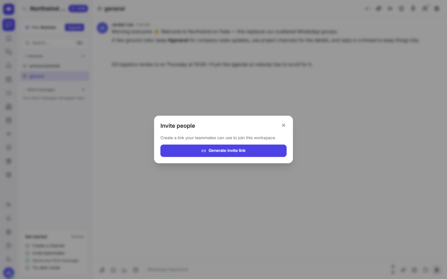 Open Invite people, then select Generate invite link.